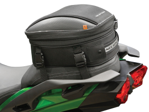 Photo showing tail bag installed on motorcycle with straps
